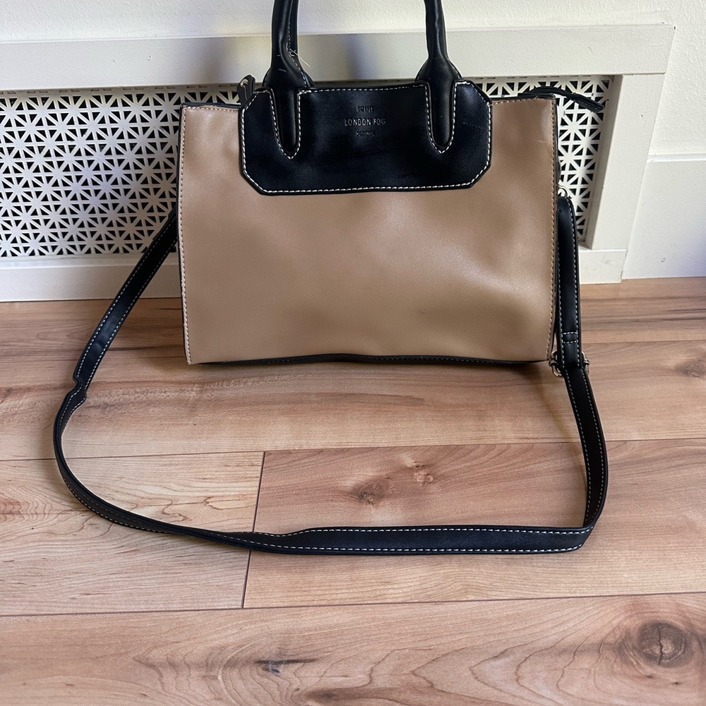 London Fog Two-Tone Black and Tan Shoulder Bag